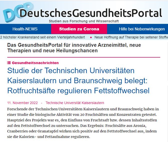 Studie der Technischen Universitäten Kaiserslautern und Braunschweig belegt: Rotfruchtsäfte regulieren Fettstoffwechsel - 